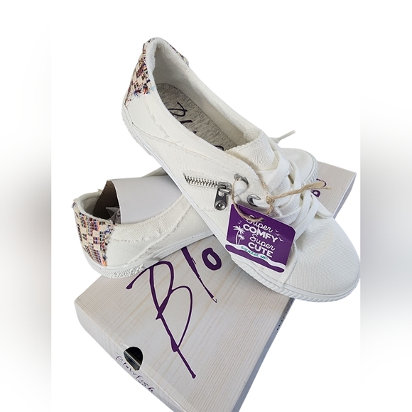 Blowfish Shoes - Blowfish Malibu Womens Size 9 White Multi Color Side Zip Canvas Shoes